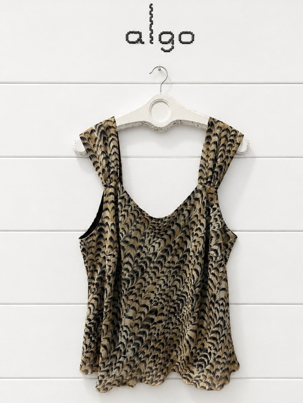 ALGO Size 22 – Beige & Black Feather Print Sleeveless Top